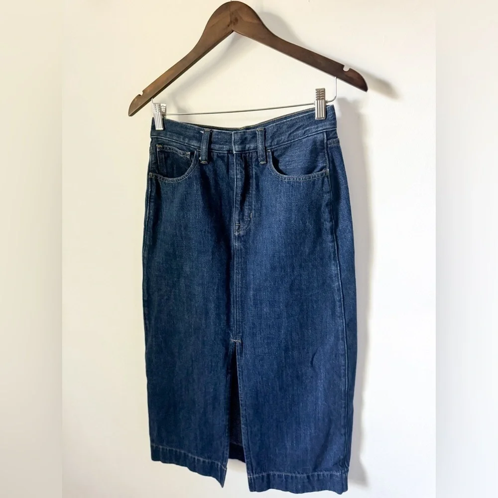 J Crew Denim Midi Skirt in Rinse Wash